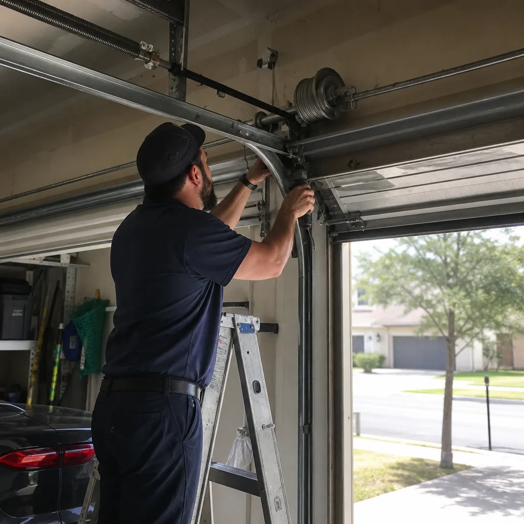 Technician performing professional garage door opener repair services